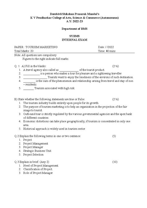 Tybms - PM - 1 - Dombivli Shikshan Prasarak Mandal’s K V Pendharkar ...