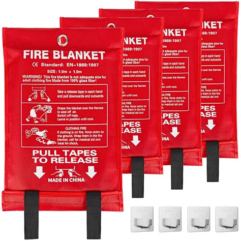 GELBEKUH 4-Pack Emergency Fire Blanket Set with Hooks Fire Suppression ...