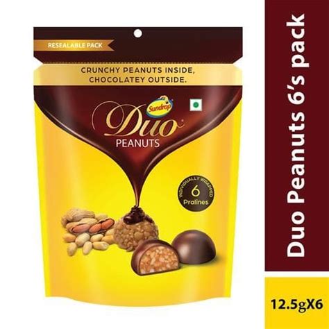 Sundrop Duo Peanuts, Crunchy & Chocolatey, 6 Pralines, 75 G