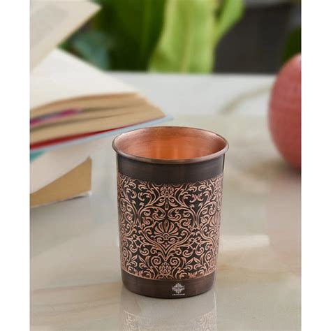 Pure Copper Embossed Design Water Pot With Stand & Glass – Velan Store