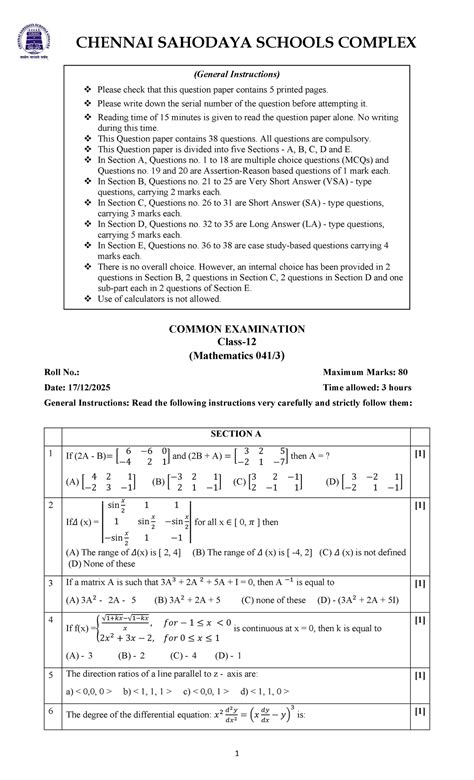 Math Set 3 - CHENNAI SAHODAYA SCHOOLS COMPLEX Question Paper - Studocu