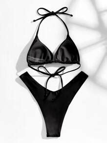 Swim Basics Summer Beach Halter Triangle Bikini | SHEIN USA