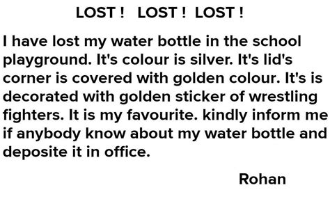 You are Ria /Rohan of St. George Public School, Chennai. You lost your ...