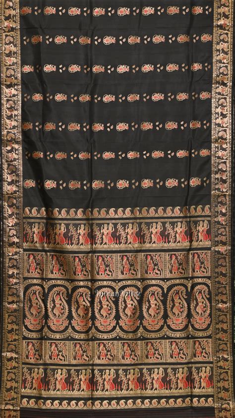 Black Handwoven Baluchari Silk Saree – IndianVillèz