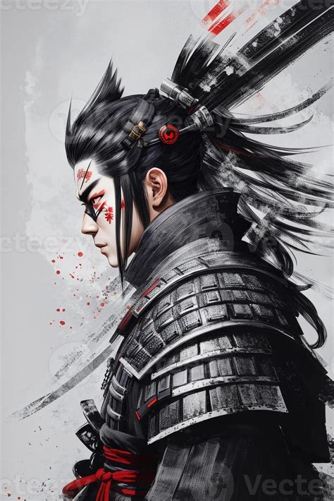 Japanese samurai warrior character design. Medieval soldier with sword ...