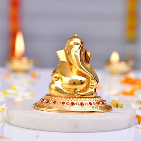 Buy ascension Gold Plated Lord Ganesha Idol for Car Dashboard Ganpati ...