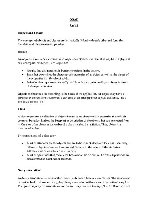 OOAD Unit-2 Notes - OOAD Unit- 2 Objects and Classes The concepts of ...