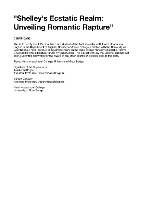 Final Project on Romanticism and Ecstasy in Shelley's Poetry (ENGH-1421 ...