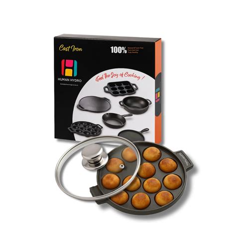 Buy Human Hydro Pre-Seasoned Cast Iron Paniyaram Pan with Lid (12-Pit ...