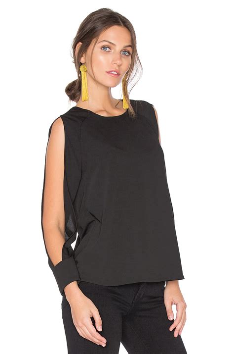 aijek Parish Slit Shoulder Blouse in Black | REVOLVE