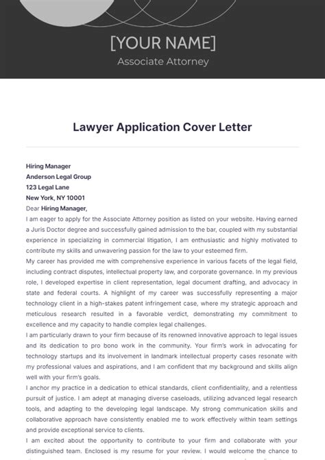 Free Lawyer Application Cover Letter Template to Edit Online