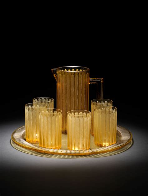 Bonhams : René Lalique 'Jaffa' an amber frosted glass Lemonade Set, design 1931
