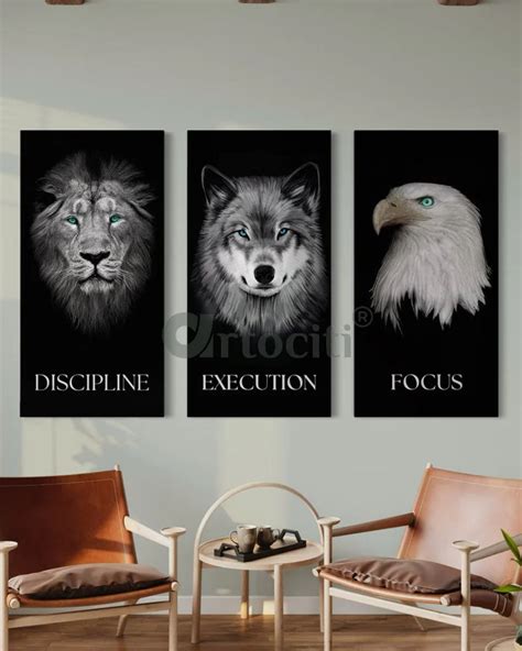 Set of 3 Discipline | Execution | Focus - Motivational Animal Portrait