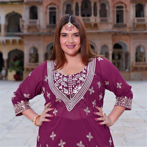 Buy Surkh Noor Deep Wine Sequin Embroidered Georgette Set | Meera Plus Size
