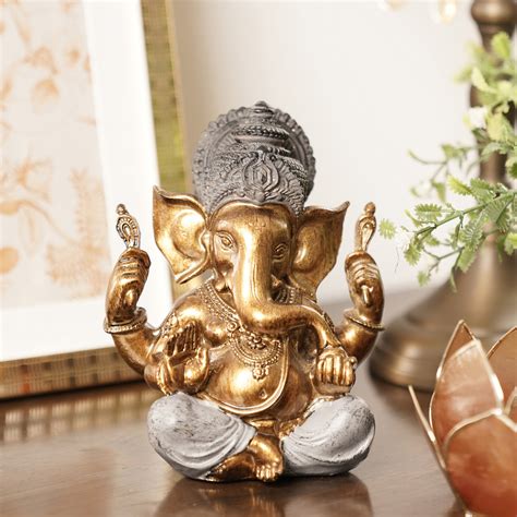 Grey Antique Finish Polyresin Ganesha Figurine - Small