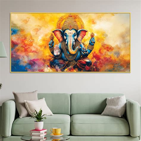 Divine Lord Ganesha Color Splash Spiritual Abstract Canvas Wall Painti