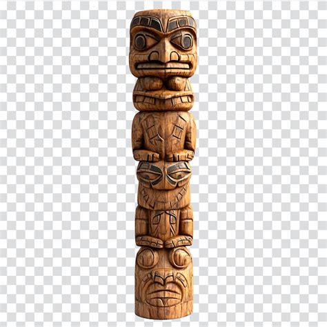 A handcarved wooden totem pole isolated on transparent background ...
