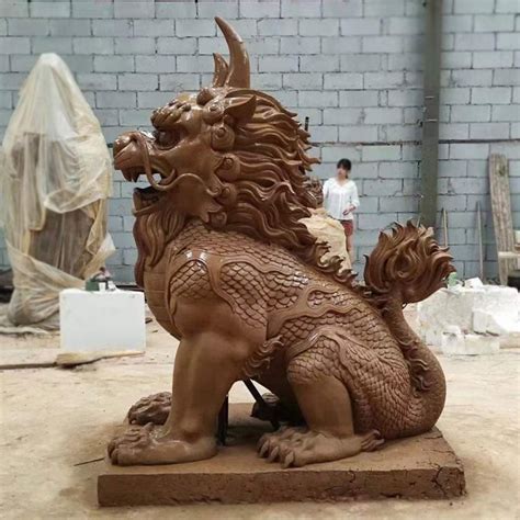 铜雕麒麟雕塑-狮子麒麟-曲阳县艺谷园林雕塑有限公司