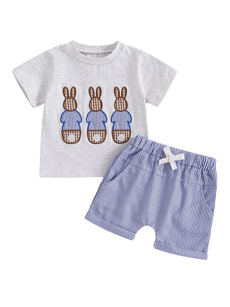 Frobukio 2Pcs Baby Boy Easter Outfits Short Sleeve Bunny Embroidery T ...