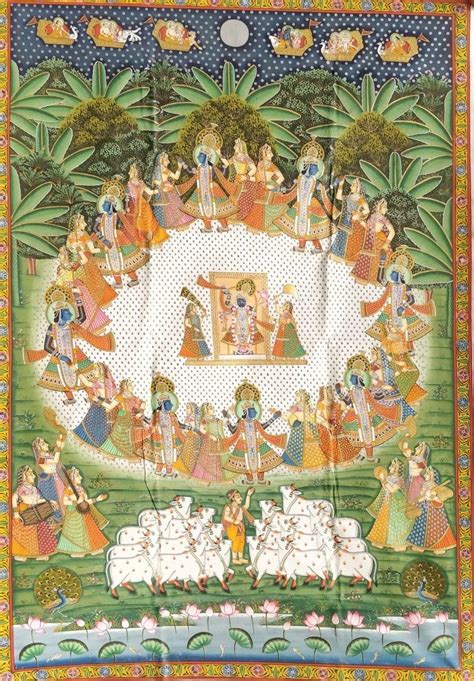 "Pichwai 30": Green Pichwai Traditional_Art by Pichwai Art – ArtZolo.com