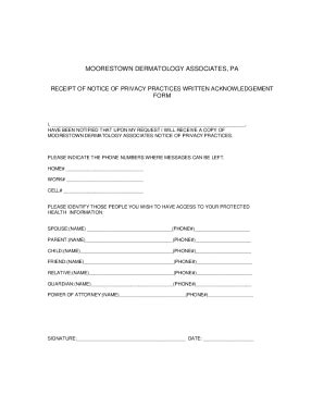 Fillable Online RECEIPT OF NOTICE OF PRIVACY PRACTIES WRITTEN ...
