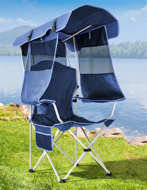 Beach Chair with Canopy Shade, Folding Camping Chair with Canopy with ...