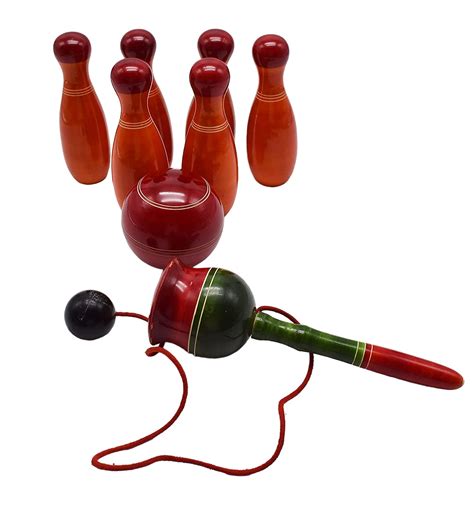 CHANNAPATNA TOYS Wooden Bowling Pins Toy & Cup and Ball Game Set for ...