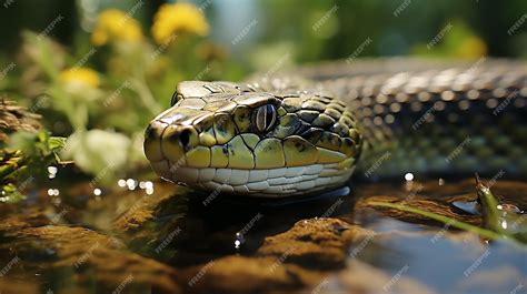 Culebra natrix natrix en un estanque con hojas de nenúfar culebra ...