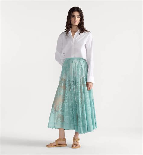 Dioriviera Mid-Length Flared Skirt Lily of the Valley Green Toile de Jouy Sauvage Cotton-Blend ...