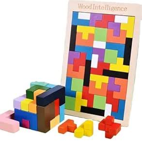 BLAGO 40 Pcs Brain Teasers Wooden Puzzles Brain Toy Colorful Jigsaw ...