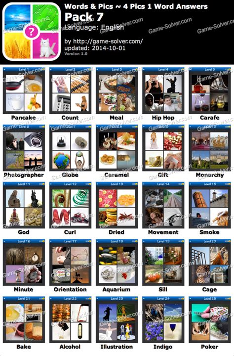 Words & Pics 4 Pics 1 Word Pack 7 • Game Solver