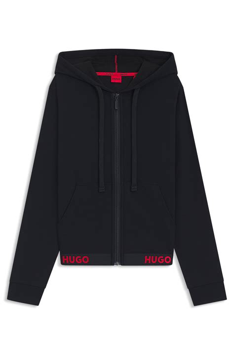 HUGO - Relaxed-fit hoodie with logo waistband - Black