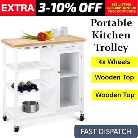 Buy Kitchen Storage Trolley Island Bench with Wheels Portable Workbench ...