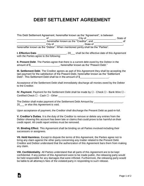 Free Debt Settlement Agreement - PDF | Word – eForms