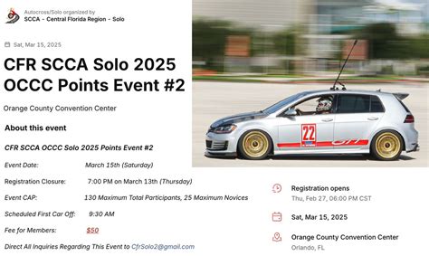 CFR SCCA Solo 2025 OCCC Points Event #2, Orange County Convention ...