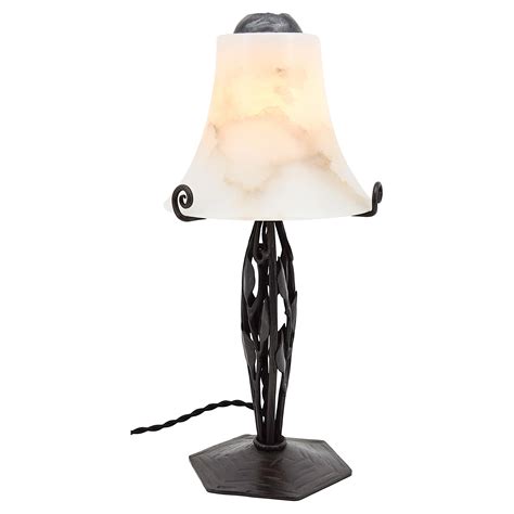 Art Deco Wrought Iron And Alabaster Lamp For Sale at 1stDibs