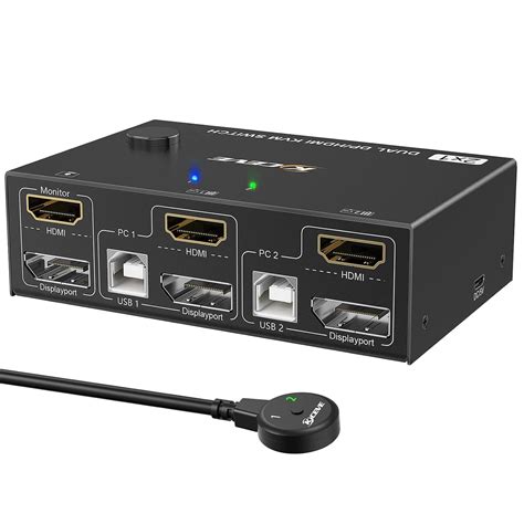 KCEVE DP HDMI KVM Switch For 2 Computers 2 Monitors, Dual Displayport ...