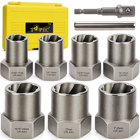 Topec Bolt Extractor Kit Heavy Duty, 9-Piece 1/2'' Drive Deep Bolt ...