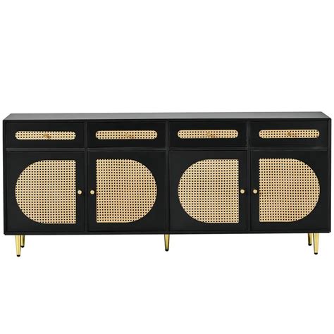 The Gileteen Woven Rattan TV Stand Modern TV Console Table for TVs up ...
