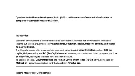 Intermediate Development Economics (SEM 5) - HDI vs Income Measures ...