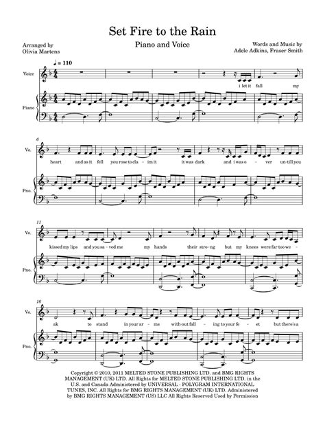 Set Fire To The Rain (arr. Olivia Martens) by Adele Sheet Music for Piano & Vocal at Sheet Music ...