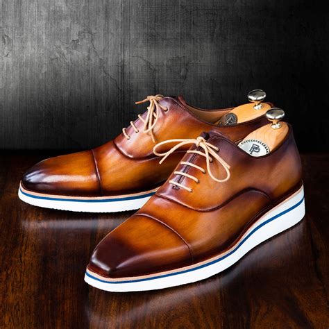 Paul Parkman Men's Smart Casual Oxfords Brown&Camel Leather (ID#185-BRW ...