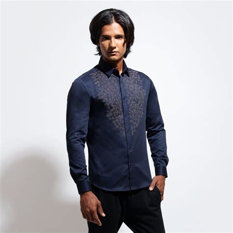 Long sleeve shirt with paisley couching embroidery – Vivek Karunakaran