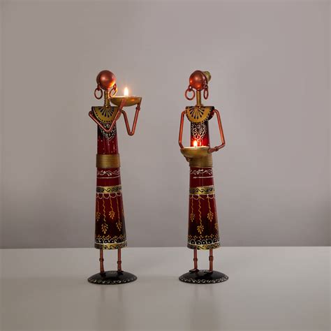 Buy Home Centre Corsica Red Printed Iron Lady Musician with Tealight ...