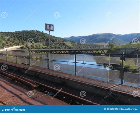Border between Countries Spain Portugal by Symbolic Railway Stock Photo ...