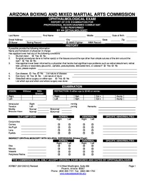Fillable Online Eye Exam Form - Arizona Boxing and MMA Commission Fax ...