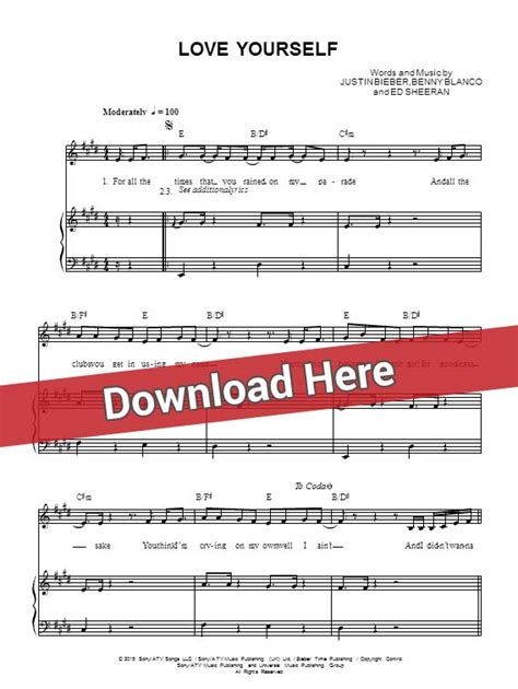 Justin Bieber Love Yourself Chords, Sheet Music, Piano Notes – Music ...
