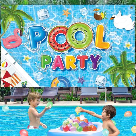 Pool Party Decorations Backdrop With 100 Pcs Water Balloons - Pool ...