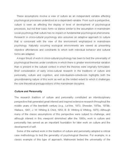 Psych - Cultural - These assumptions involve a view of culture as an ...