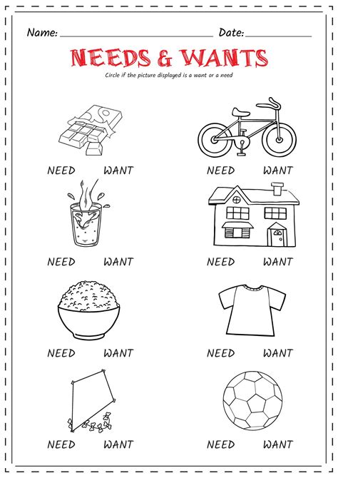 Needs and wants worksheet – Artofit